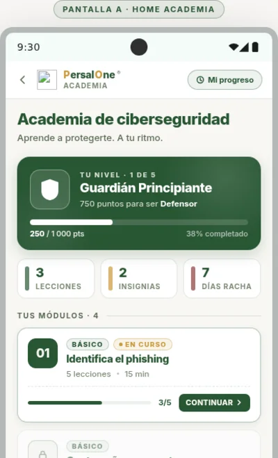 Pantalla de Academia en la app PersalOne